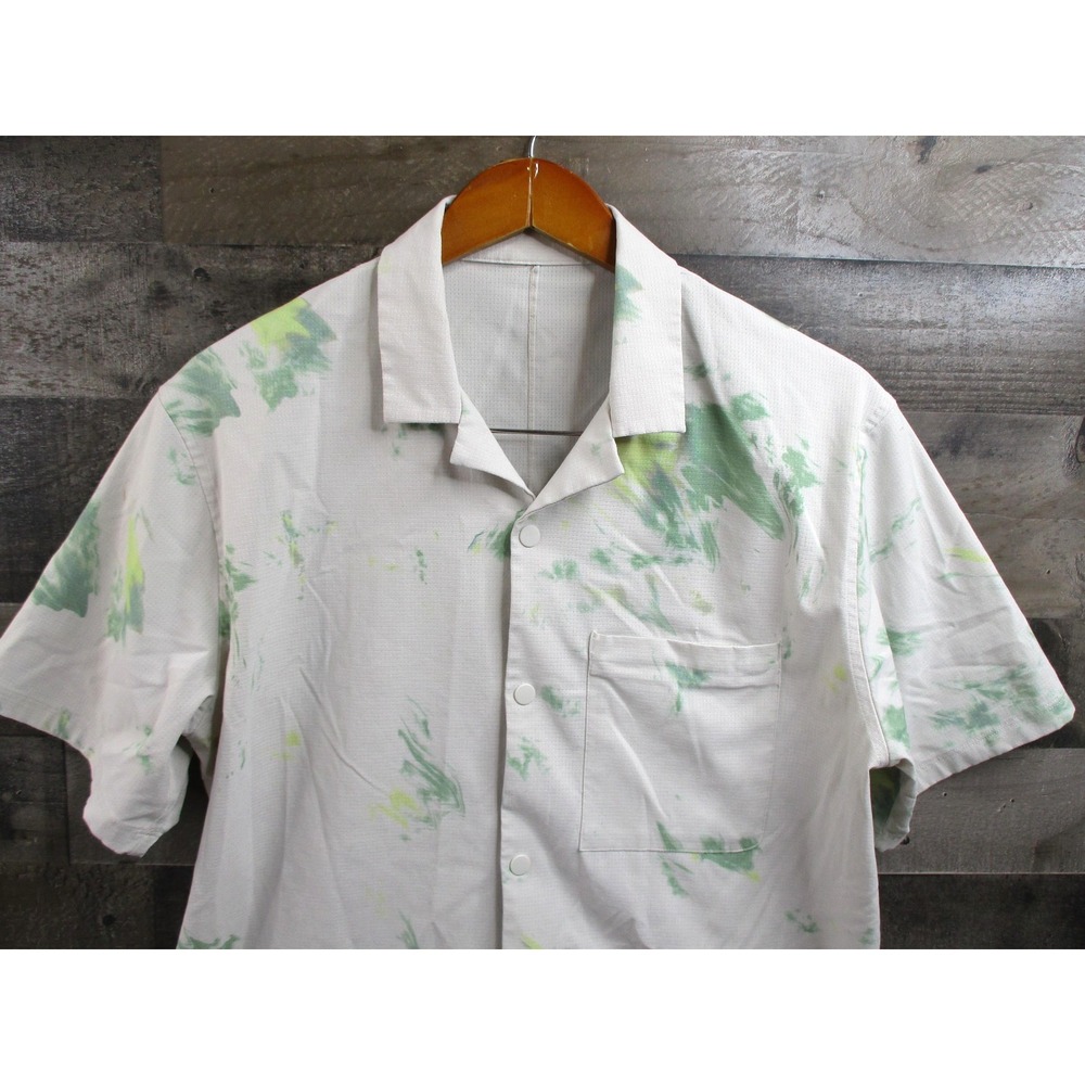 Lululemon Shirt Mens Large Gray Green Tie Dye Snap Front Camp Collar Pocket